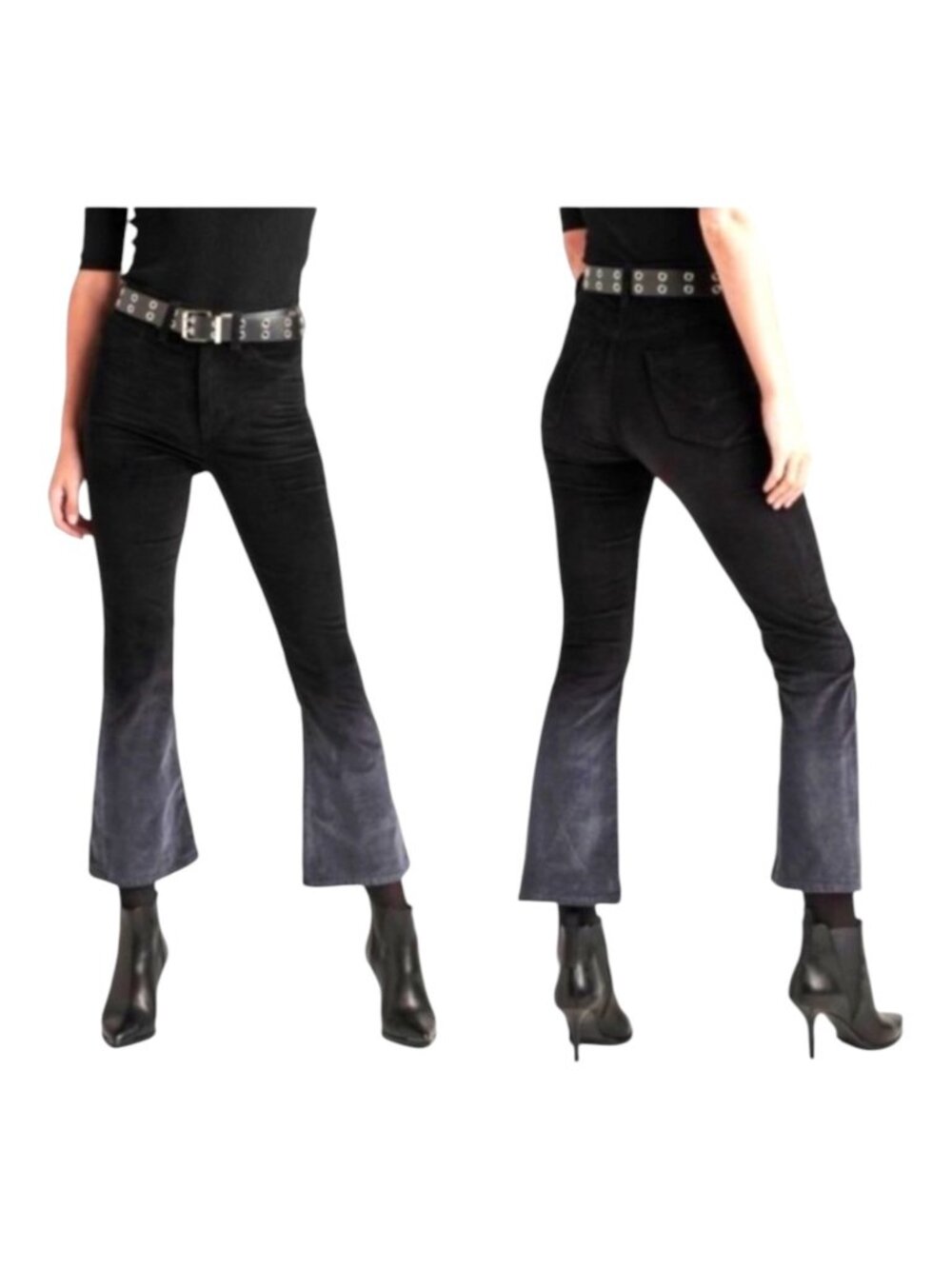 Hudson Pants Women‎ 30 Black Gray Ombre Holly High Rise Crop Flare Velvet NWT